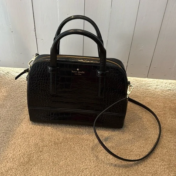 Kate Spade Black Purse with Strap crocodile style - Picture 1 of 6